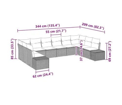 10 Gabalu Dārza Dīvānu Komplekts Ar Spilveniem Bēšā Polietilēna Rotangpalma Vidaxl