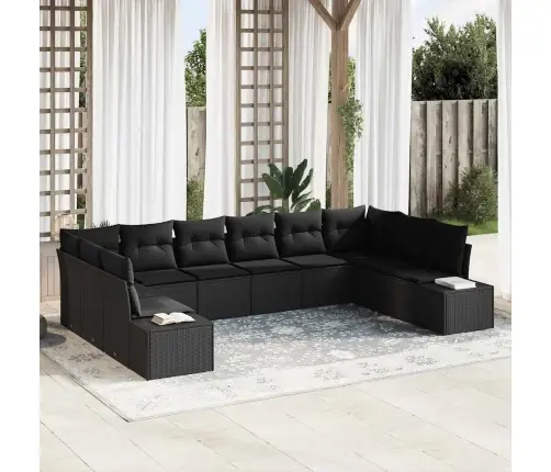 10 Vienību Dārza Dīvāna Komplekts Ar Spilveniem Melnā Poli Rotangpalmas Vidaxl