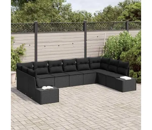 10 Vienību Dārza Dīvāna Komplekts Ar Spilveniem Melnā Poli Rotangpalmas Vidaxl