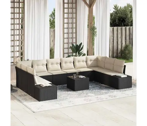 Sodo Sofų Rinkinys Su Pagalve 11 Pcs Juoda Poliratanas