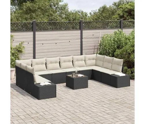 Sodo Sofų Rinkinys Su Pagalve 11 Pcs Juoda Poliratanas