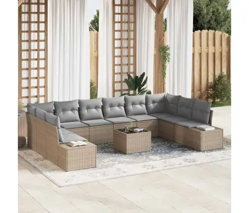 Sodo Sofų Rinkinys Su Pagalve 11 Pcs Smėlio Poliratanas