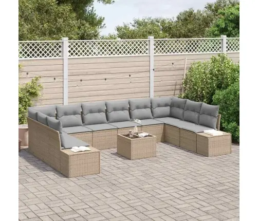 Sodo Sofų Rinkinys Su Pagalve 11 Pcs Smėlio Poliratanas