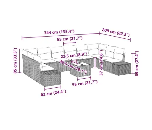 Sodo Sofų Rinkinys Su Pagalve 11 Pcs Smėlio Poliratanas
