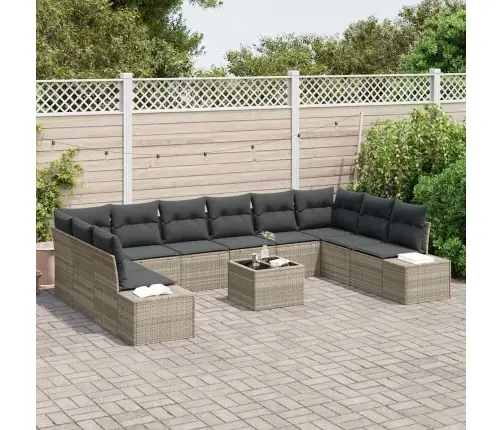 11 Daļu Dārza Dīvānu Komplekts Ar Spilveniem, Gaiši Pelēks, Poli Rotangpalma Vidaxl