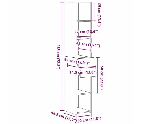 Augstais Skapītis Vecs Koks 30X42,5X185 Cm Inženierijas Koks Vidaxl