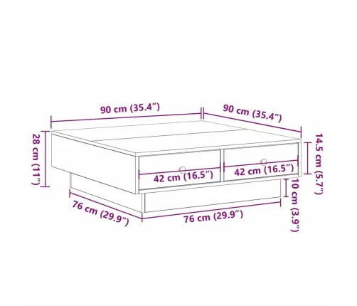 Kafijas Galds Vecs Koks Pārstrādāts Koks 90 X 90 X 28 Cm Vidaxl