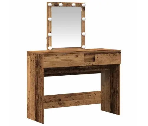 Grīdas Spogulis Ar Led Gaismām Veca Koka Un Inženierētā Koka Dizainā Vidaxl