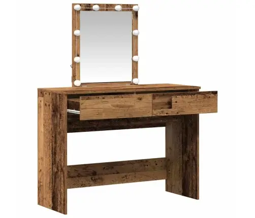 Grīdas Spogulis Ar Led Gaismām Veca Koka Un Inženierētā Koka Dizainā Vidaxl