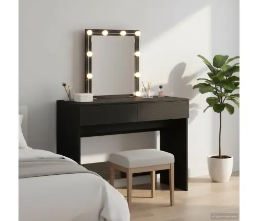 Kospēda Ar Spoguli Un Led Gaismām Melns Ozola Inženierijas Koks Vidaxl