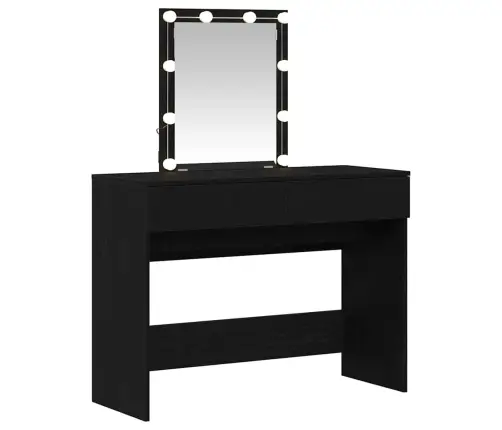 Kospēda Ar Spoguli Un Led Gaismām Melns Ozola Inženierijas Koks Vidaxl