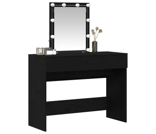 Kospēda Ar Spoguli Un Led Gaismām Melns Ozola Inženierijas Koks Vidaxl