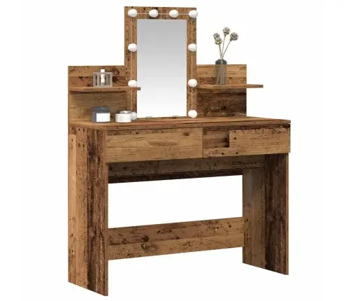 Grims Galdiņš Ar Spoguli Un Led Gaismām, Vecs Koks, Inženierijas Koks Vidaxl