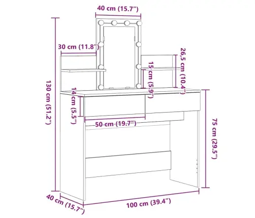 Grims Galdiņš Ar Spoguli Un Led Gaismām, Vecs Koks, Inženierijas Koks Vidaxl