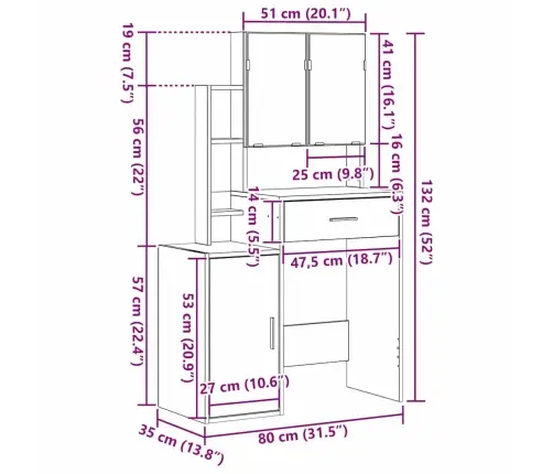 Meigilaud Sahtliga Käsitöötamm 80 X 35 X 132 Cm Tehispuit
