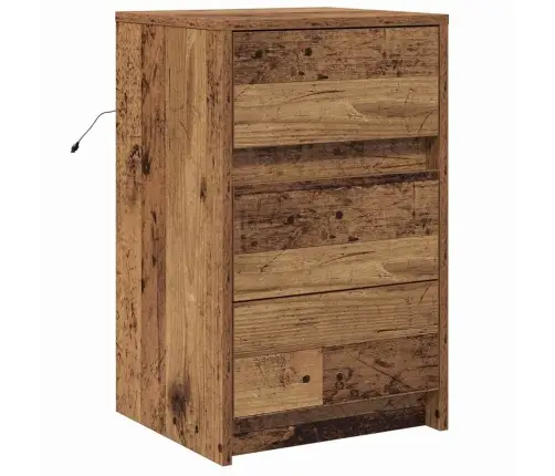 Naktsgaldiņš Ar Led Gaismām, Vecs Koks, Izstrādāts Koks Vidaxl