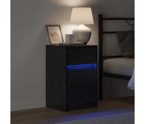 Nakts Skapis Ar Led Gaismām Melna Ozola Inženierijas Koks Vidaxl