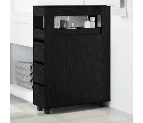 Šaurais Vannas Skapītis Ar Riteņiem Melnais Ozols Izturīgs Koks Vidaxl