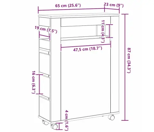 Šaurais Vannas Skapītis Ar Riteņiem Melnais Ozols Izturīgs Koks Vidaxl