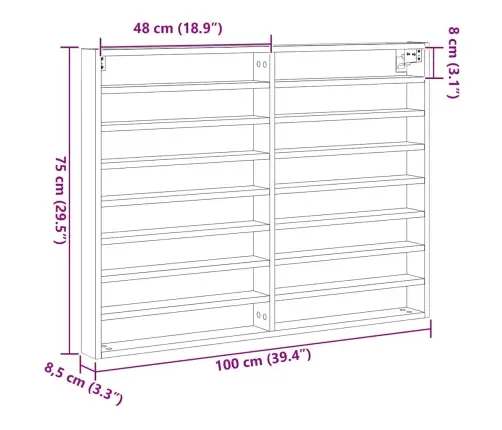 Izstādes Skapis Vecs Koks 100 X 8,5 X 75 Cm Inženierijas Koks Vidaxl