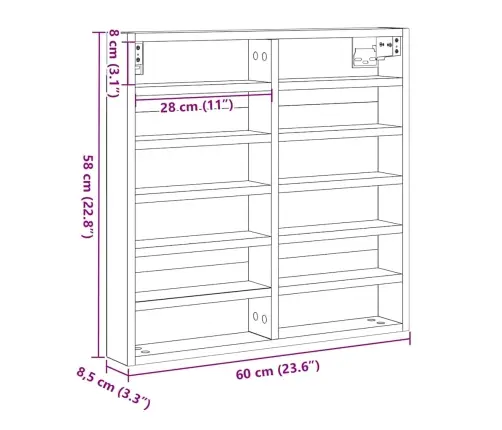 Izstādes Skapis Ar Plauktu Artisānā Ozols 60 X 8,5 X 58 Cm Vidaxl