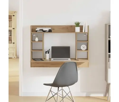 Pie Sienas Stiprināms Rakstāmgalds Ar Plauktu Amatnieku Ozola Vidaxl