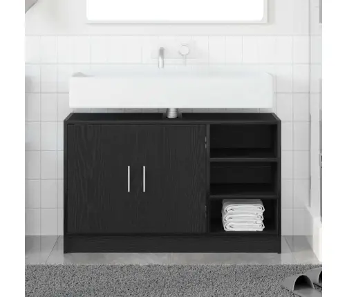 Izlietnes Skapis Ar Uzglabāšanu Melns Ozolkoks 90 X 29 X 55 Cm Vidaxl