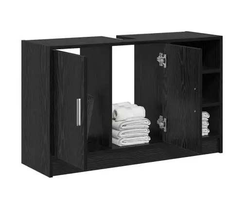 Izlietnes Skapis Ar Uzglabāšanu Melns Ozolkoks 90 X 29 X 55 Cm Vidaxl