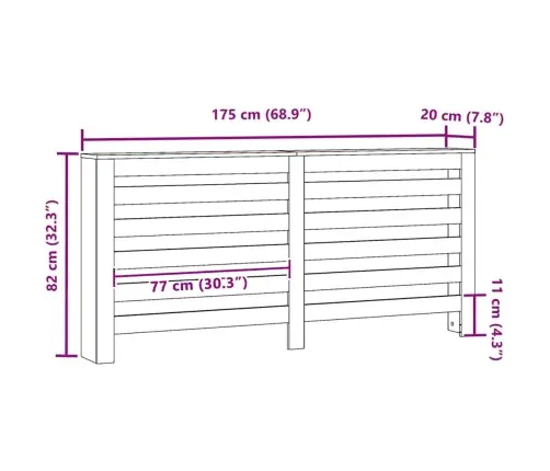 Radiatora Vāks Melns Ozolkoks 175 X 20 X 82 Cm Vidaxl