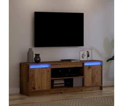 Tv Skapītis Ar Led - Vecs Koks, 139.5X34X50 Cm, Izgatavots No Inženieru Koka Vidaxl