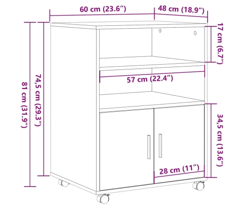 Rullikapp Riiuliga Rattaga Must Tamm 60 X 48 X 81 Cm Tehispuit