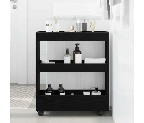 Šaurs Vannas Skapītis Ar Riteņiem Melns Ozols Inženierijas Koks Vidaxl