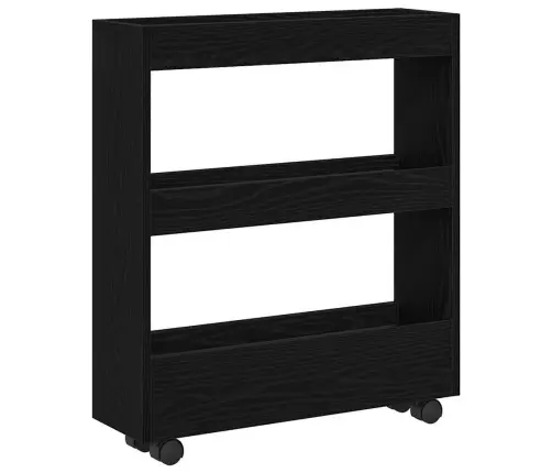 Šaurs Vannas Skapītis Ar Riteņiem Melns Ozols Inženierijas Koks Vidaxl