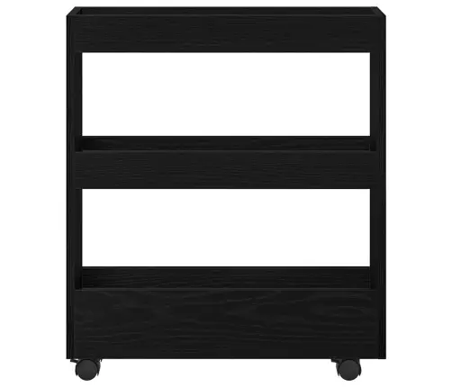 Šaurs Vannas Skapītis Ar Riteņiem Melns Ozols Inženierijas Koks Vidaxl