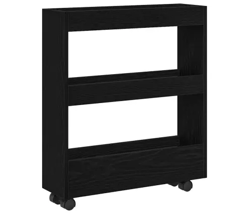 Šaurs Vannas Skapītis Ar Riteņiem Melns Ozols Inženierijas Koks Vidaxl