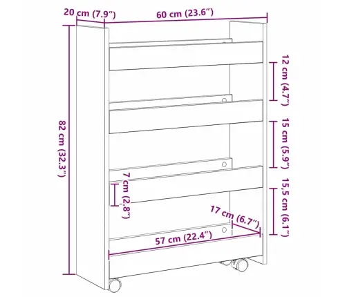 Kitsas Ladustustrolley Must Tamm 60 X 20 X 82 Cm Tehispuit