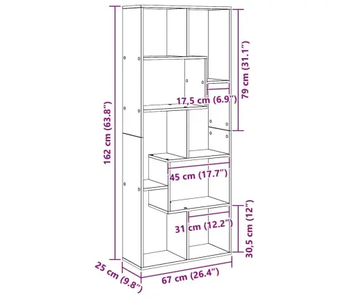 Knygų Lentyna Juoda Ąžuolo 67 X 25 X 161.5 Cm Apdirbta Mediena
