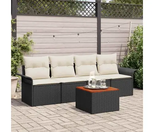 Sodo Sofų Rinkinys Su Pagalve 5 Pcs Juoda Poliratanas