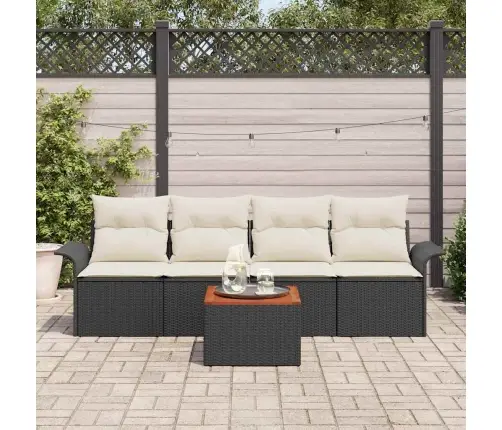 Sodo Sofų Rinkinys Su Pagalve 5 Pcs Juoda Poliratanas