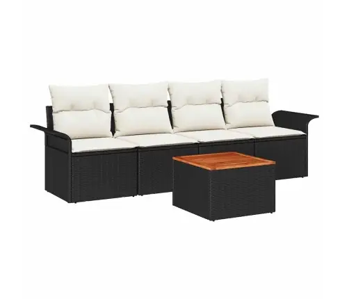 Sodo Sofų Rinkinys Su Pagalve 5 Pcs Juoda Poliratanas