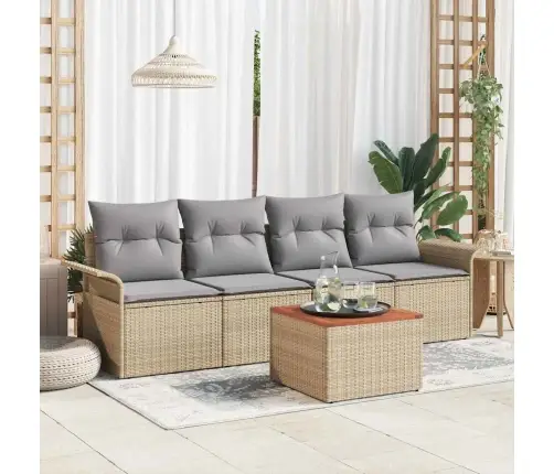 Sodo Sofų Rinkinys Su Pagalve 5 Pcs Smėlio Poliratanas