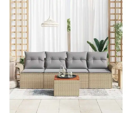 Sodo Sofų Rinkinys Su Pagalve 5 Pcs Smėlio Poliratanas