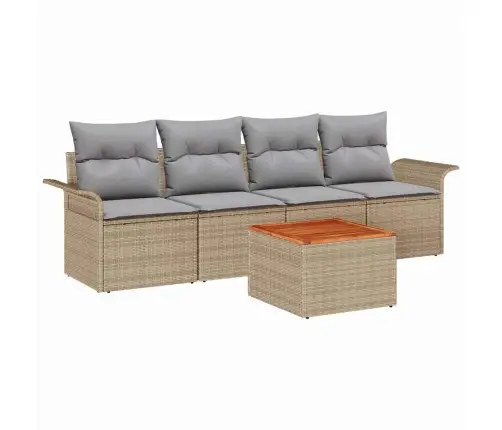 Sodo Sofų Rinkinys Su Pagalve 5 Pcs Smėlio Poliratanas