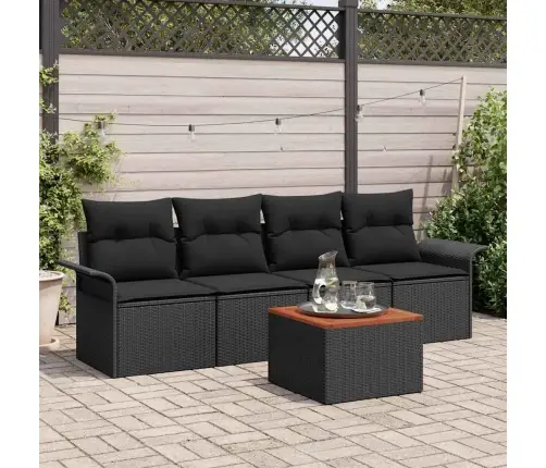 Sodo Sofų Rinkinys Su Pagalve 5 Pcs Juoda Poliratanas