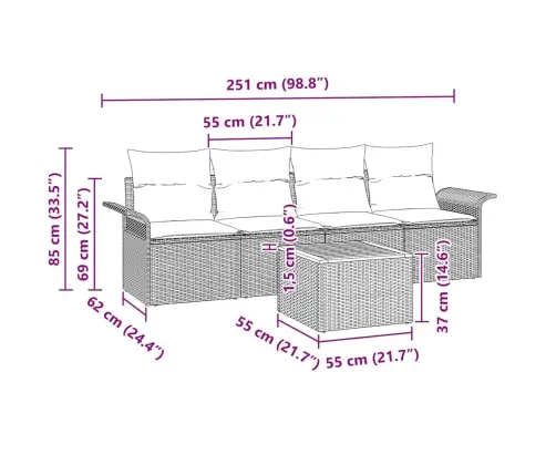 Sodo Sofų Rinkinys Su Pagalve 5 Pcs Juoda Poliratanas