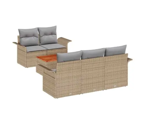 6 Daļu Dārza Dīvānu Komplekts Ar Spilventiņiem Bēšs Polietilēna Rotangpalmas Akācija Vidaxl