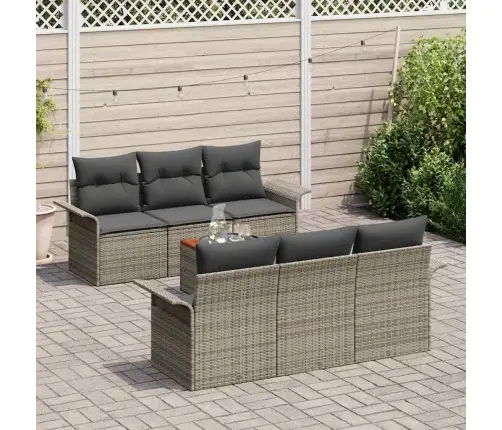 7 Daļu Dārza Dīvānu Komplekts Ar Spilveniem, Pelēks, Poliratanas, Akācija Vidaxl