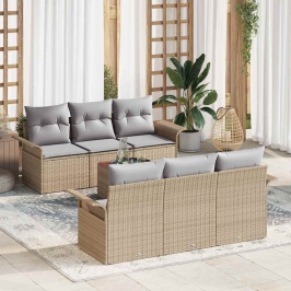 Sodo Sofų Rinkinys 7 Pcs Smėlio Poli Ratanas
