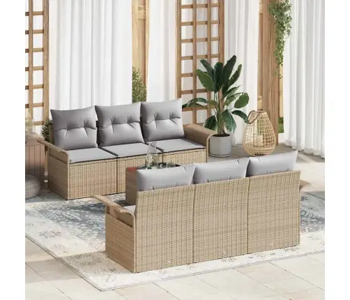 7 Daļu Dārza Dīvānu Komplekts Ar Spilveniem Bēšā Poliratonā Akācijā Vidaxl