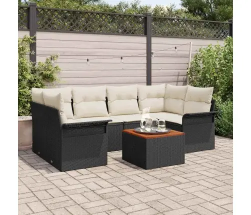 Sodo Sofų Rinkinys 7 Pcs Juoda Poli Ratanas Sodo Sofų Rinkinys 7 Pcs Juoda Poli Ratanas